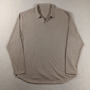 BYLT Shirt Mens XL Tan Ribbed Long Sleeve Open V Polo Performance NWT